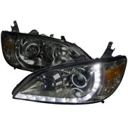 Projector Headlights w/ LED Light Strip Chrome Housing/Smoke Lens Made for and Compatible with 2004-2005 Honda Civic