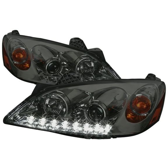 Projector Headlights w/ LED Light Strip (Chrome Housing/Smoke Lens) Made for and Compatible with 2005-2010 Pontiac G6