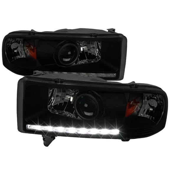 Projector Headlights w/ SMD LED Light Strip (Black Housing/Smoke Lens) Made for and Compatible with 1994-2001 Dodge RAM 1500/ 1994-2002 RAM 2500 3500