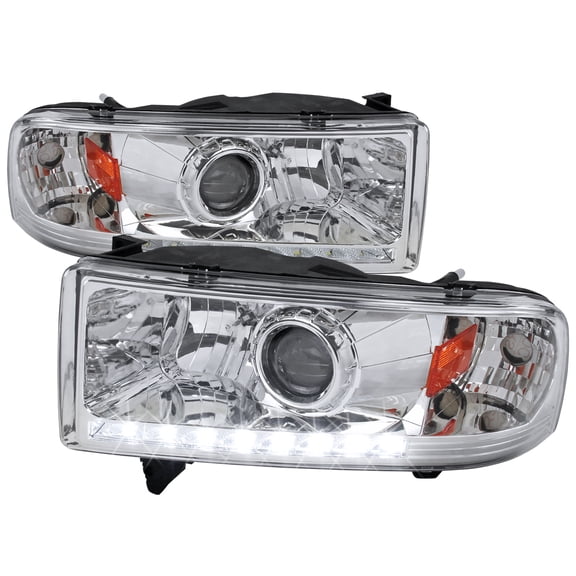 Projector Headlights w/ SMD LED Light Strip (Chrome Housing/Clear Lens) Made for and Compatible with 1994-2001 Dodge RAM 1500/ 1994-2002 RAM 2500 3500