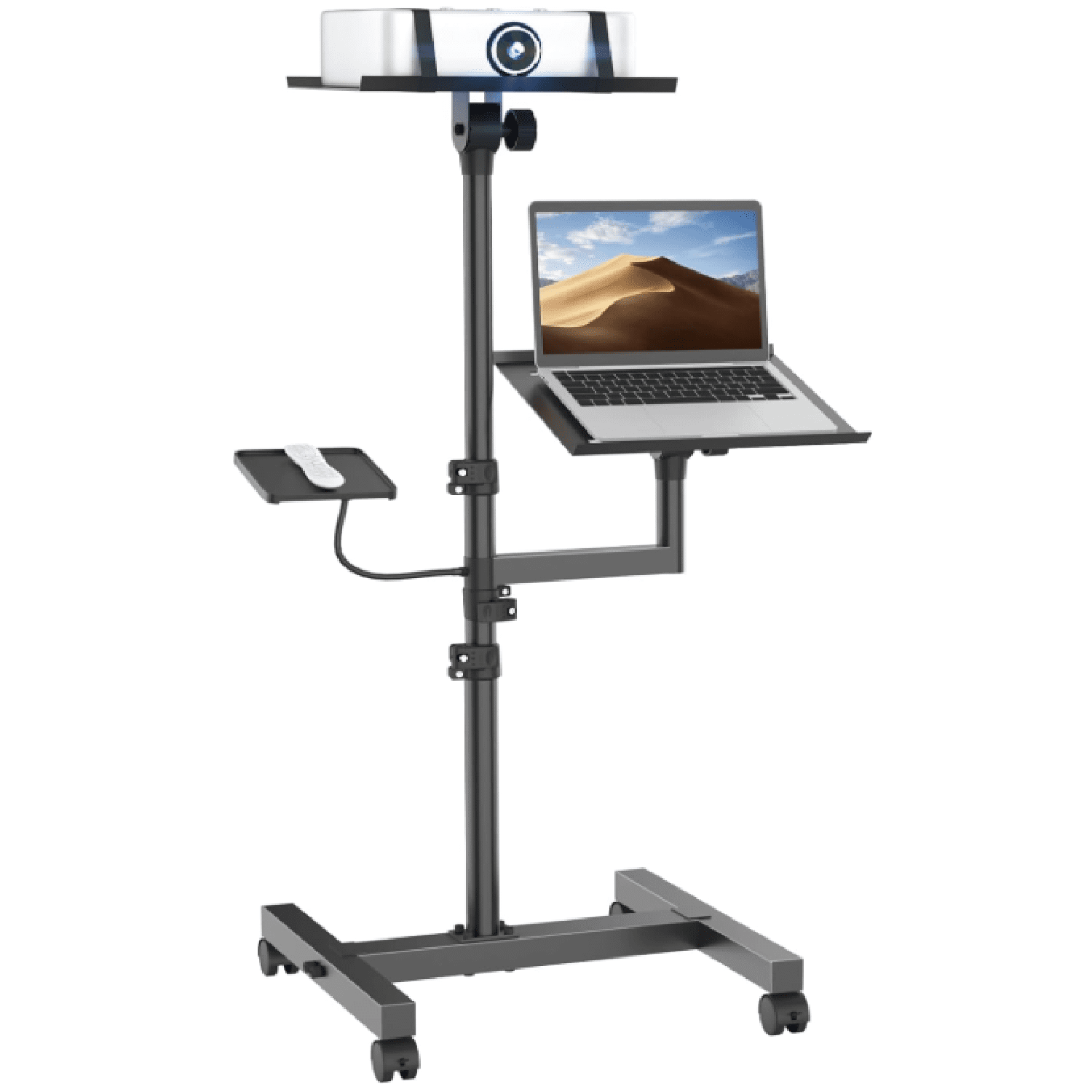 Projector and Laptop Stand Tripod, 2 Shelves Mobile Laptop Tripod Stand, Max 47" Height Adjustable Laptop Cart on Wheels, Projector Floor Stand with Ventilated Tray for Podium, Meeting, Couch