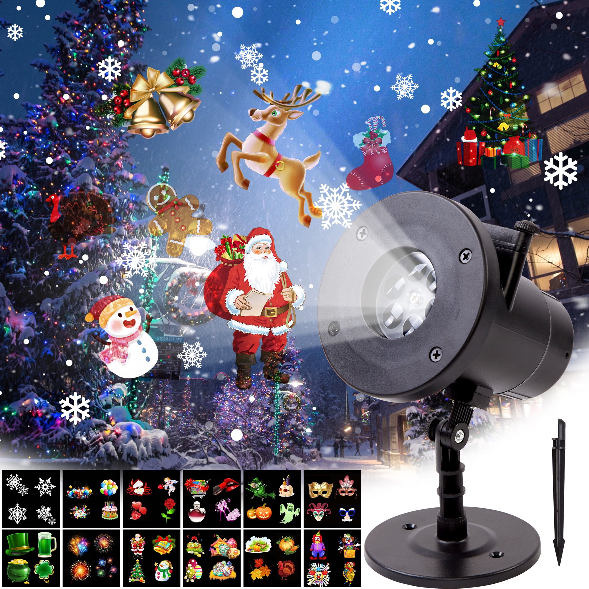 LED Lights Projector Outdoor - Snowflake Rotating White Snow Night Light Projector Waterproof for Wedding Party Garden Landscape Lighting Xmas Gift New Year Holiday