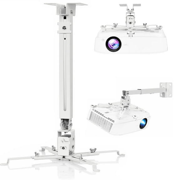 Projector Mount, White Projector Ceiling Mount Bracket Fits Flat or Sloped Ceiling Height Adjustable with Extendable Length