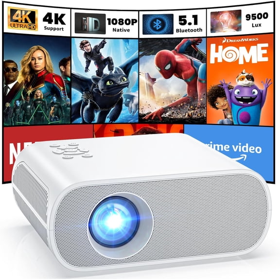 Projector, Native 1080P Full HD Bluetooth Projector with Speaker, 9500 Lumens Outdoor Portable Movie Mini Projector Compatible with Laptop, Smartphone, TV Stick, Xbox, PS5