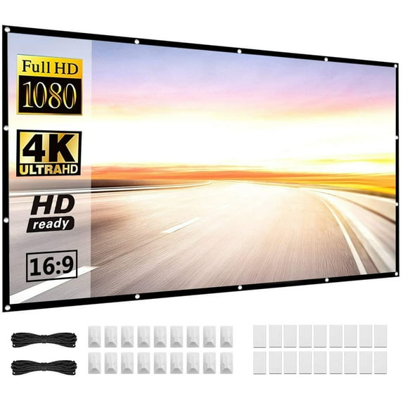 Projector Screen, 120 Inch Projection Screen 4K 16:9 HD Foldable Wrinkle-Free Portable Movies Screen for Home Backyard Theater Outdoor Indoor Support Double Sided Projection, High Contrast