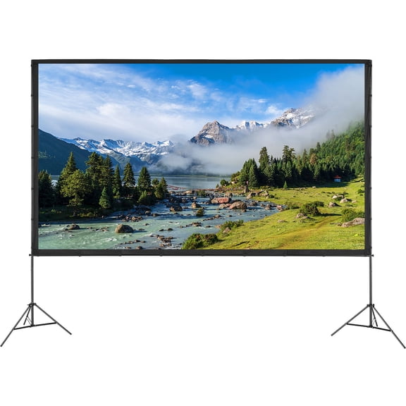 150 Inch Projector Screen with Stand, 16:9 4K 1080P HD Outdoor and Indoor Movie Screen, Wrinkle-Free Polyester Fabric with Tripods and Carry Bag for Backyard Cinema and Home Theater