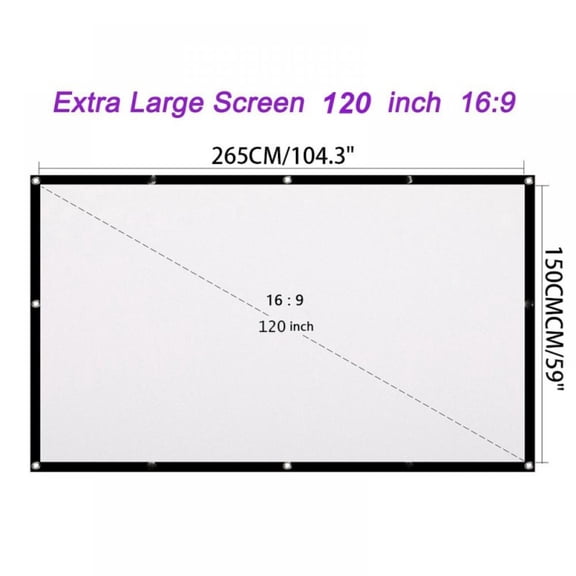 Projector Screen 150 inch 16:9 HD Foldable Anti-Crease Portable Projection Movies Screen for Home Theater Outdoor Indoor Support Double Sided Projection(6 Sizes)