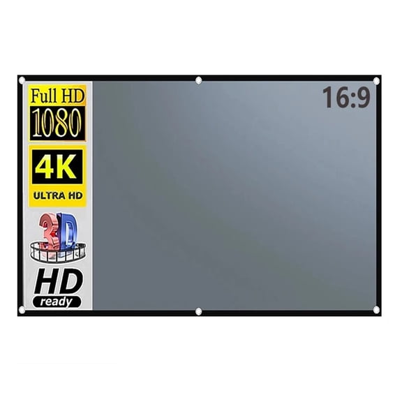 Projector Screen 60-133 Inch Metal Grey Anti-Light 16:9 Portable Black Border With Holes Home Outdoor Projection Screen