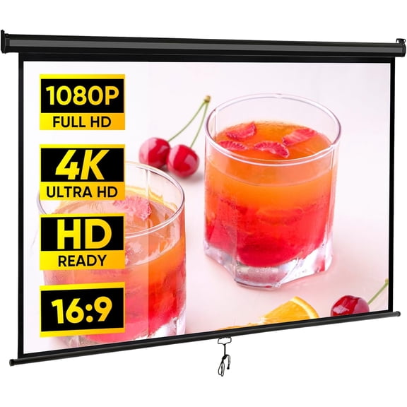 Projector Screen 80 Inch 16:9 HD Portable Manual Pull Down Projector Screen, Wall Ceiling Mounted Retractable Widescreen for Home Theater Cinema Office Movie TV Game (Black, 80in 16:9)