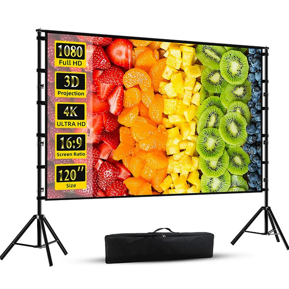 GAINVANE Projector Screen with Stand, 120 inch,16:9 4K HD,Wrinkle Resistant,Indoor Outdoor Home Theater Movie Screens