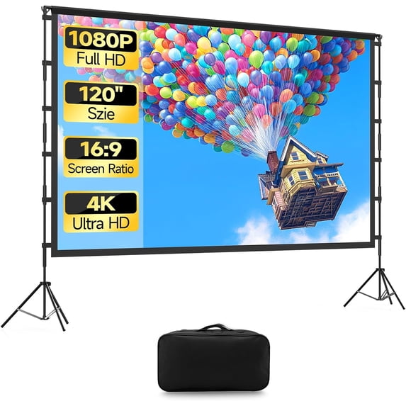 Projector Screen Outdoor, Projector Screens with Stand Portable 120" Foldable Projection Screen, 10 Feet Indoor Home Theater Movie-Screen with Carrying Bag for Backyard Movie Night, Party, Games