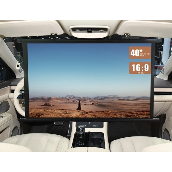 Projector Screen Small for Car, 40 inch 16:9, 4K HD, Portable Projection Retractable, Manual Pull Down and Roll Up Mini Screen, Fitting SUV, RV More (Manual Rolling)