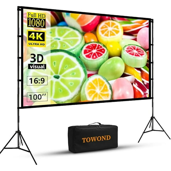 Projector Screen with Stand, 100 inch Outdoor Projector Screen Portable ...