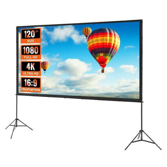 Projector Screen with Stand 120 Inch, 4K 1080P Outdoor Movie Screen, Portable Projection Screen with Tripod & Carry Bag for Home Theater, Backyard, Camping