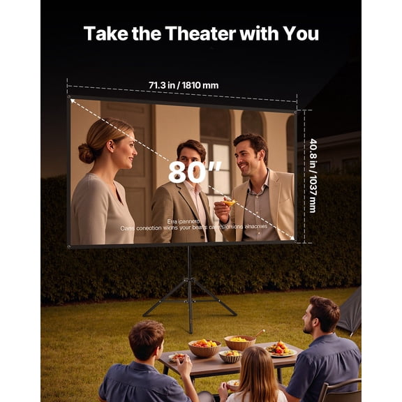 Projector Screen with Stand,80"160 Wide Angle Indoor Outdoor Projection Screen,16:9 4K HD Wrinkleless Portable Tripod Screens with Carry Bag,for Movie Home Theater Office Presentation