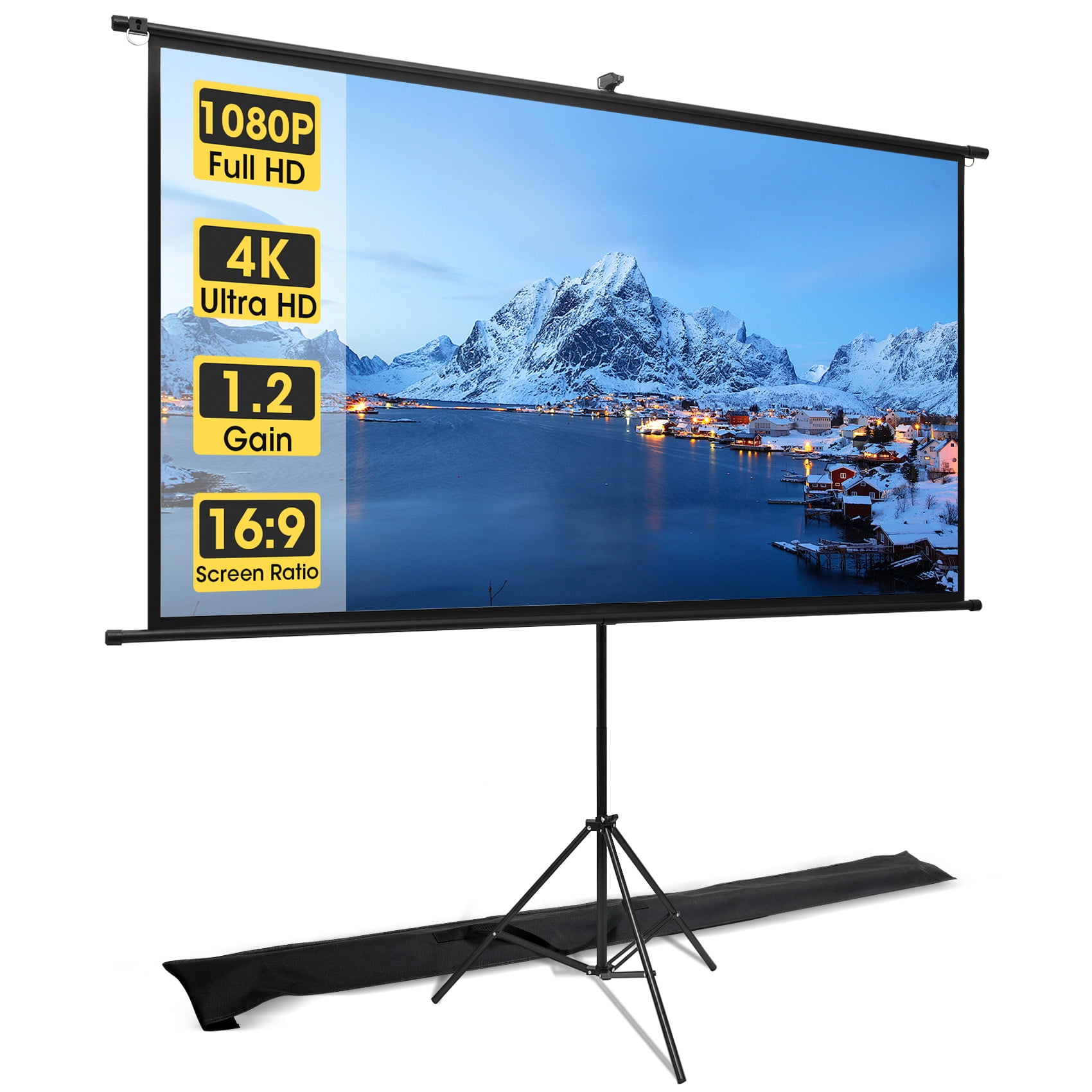 Photo 1 of 



Visulapex
Projector Screen with Stand, 80 inch Portable Movie Screen for Outdoor Indoor Use, 16:9 4K HD Wrinkle-Free and Foldable Projection Screen with Carry Bag for Backyard Movie Night