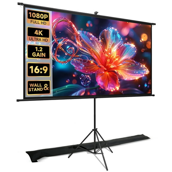 SCREENMAX Outdoor Projector Screen with Stand, 80 inch 16:9 4K HD Wrinkle-Free and Foldable Projection Screens for Outdoor Indoor