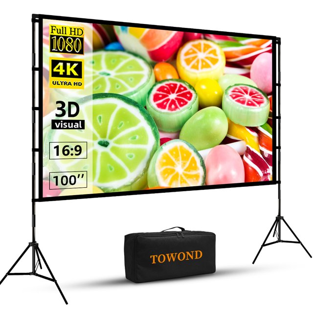 Projector Screen with Stand,Towond 100 inch Outdoor Projector Screen Portable Indoor Projection
