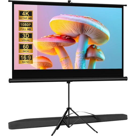 VISULAPEX Projector Screen with Stand, 60 inch Portable Projector Screens Pull up, 16:9 Indoor Outdoor Projection Movies Screen for Home Theater Backyard