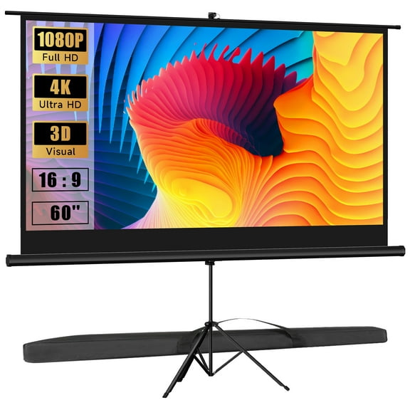 Visulapex Projector Screen with Stand, 60 inch Portable Projector Screens Pull up, 16:9 Indoor Outdoor Projection Movies Screen for Home Theater Backyard