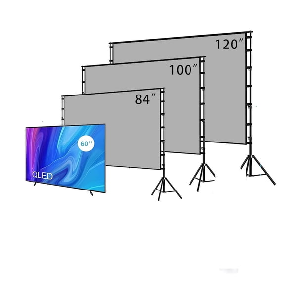 Projector Screen With Stand Soft Grey Wrinkle-Free Anti-Light 160° Viewing Angle 84 100 120 in Reflective Screen Outdoor