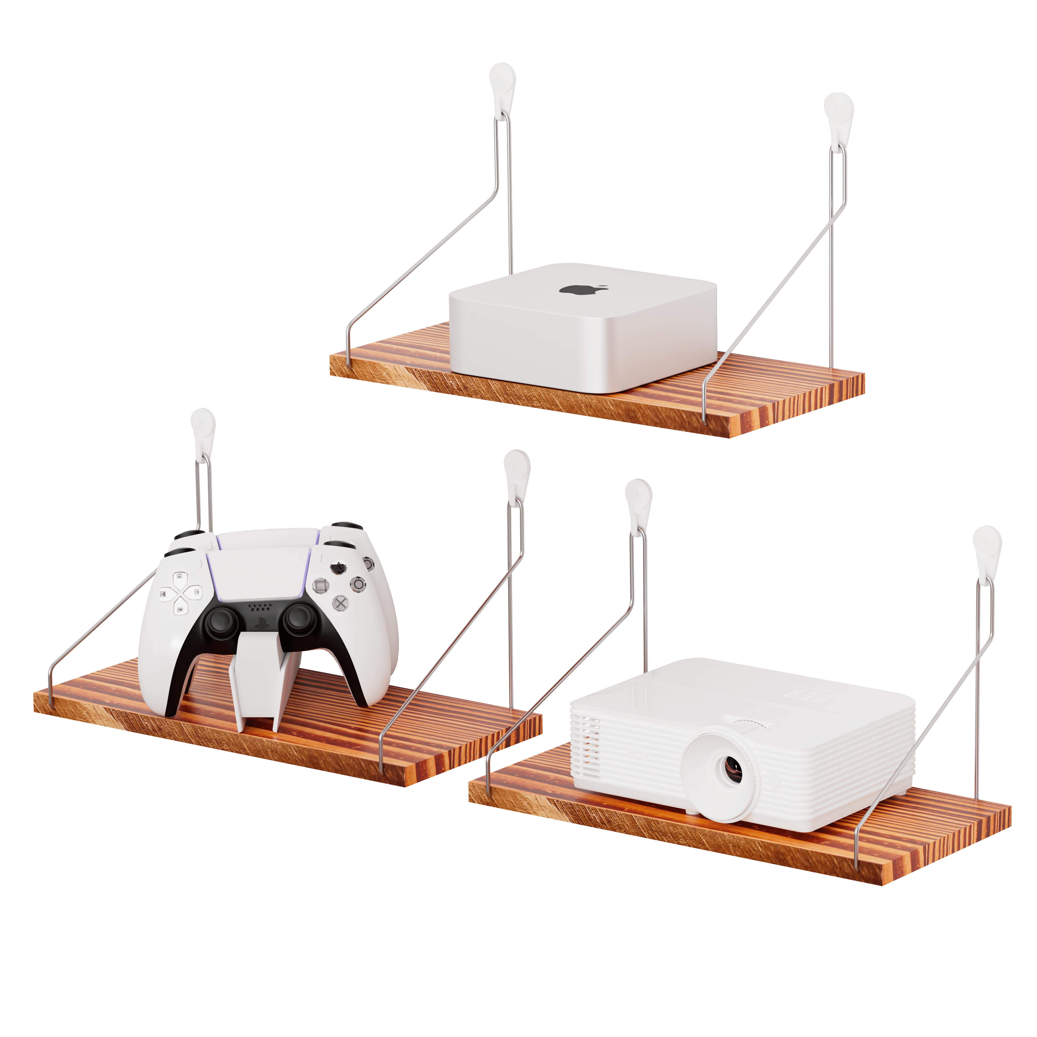 Floating Shelves for Wall Decor 14"x6" 3-Tier, No-Drill Natural Pine Wood Shelf for Projector Mount , Router, Modem, Cable Box,Xbox,mac-mini2024,Switch,Game Controller, for Living Room,Bedroom,Office
