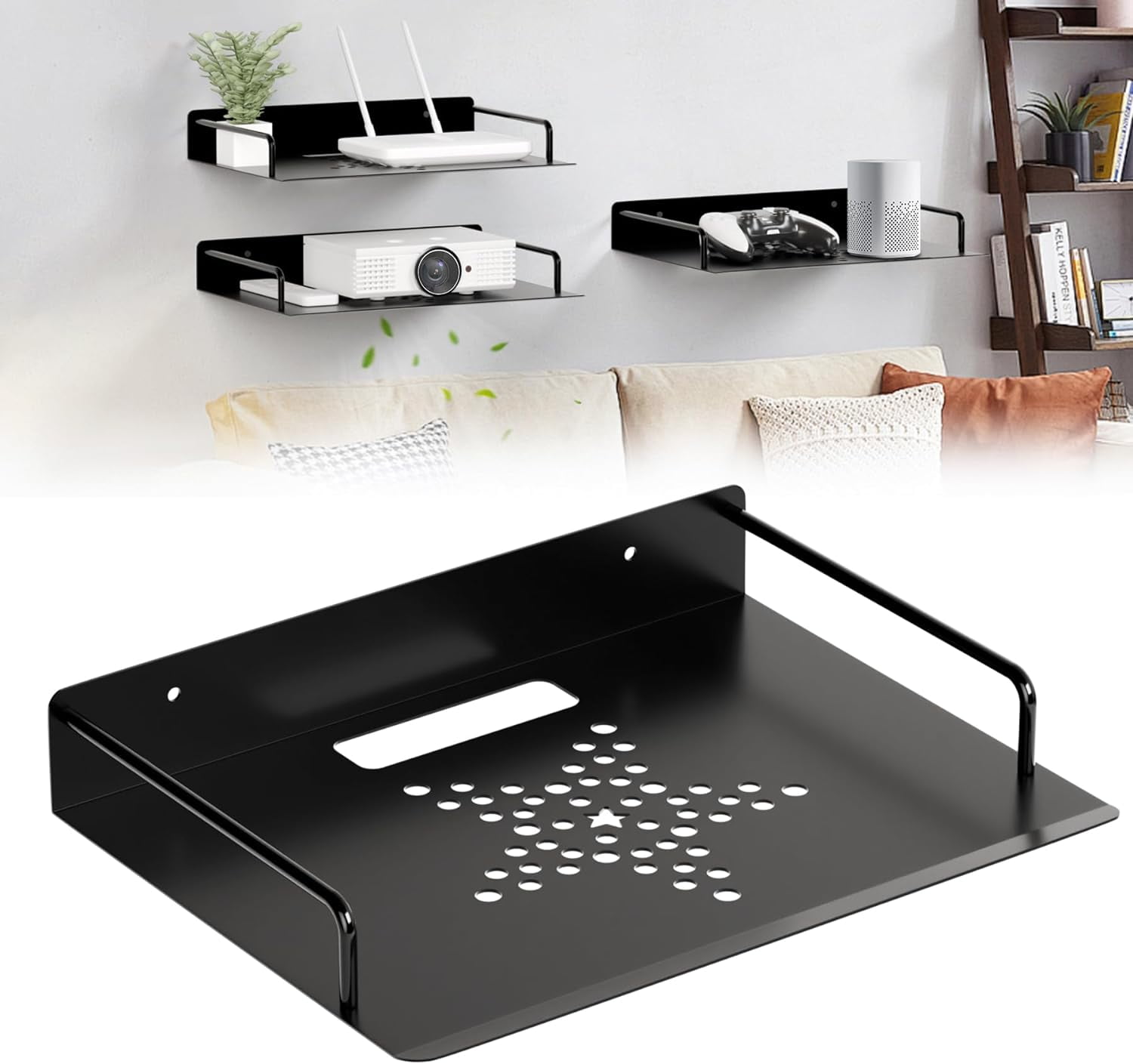 Projector Shelf,Floating Entertainment Center ShelvesDvd Player Shelf, Shelf Under Tv Wall Mount shelf for Cable Box,Wifi Router,Tv Box,Game Console, Modem,Wall mount Floating Shelf/Rack/Stand/Holder