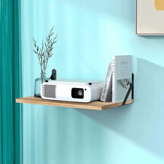 Projector Shelf, Projector Wall Mount Floating Shelf,15.7" x 9.8" Deep Shelves with Large Storage for Living Room, Kitchen, Office, Bathroom, Bedroom Router Shelf with Cable Ties-Oak 2pcs