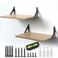 thumbnail image 1 of Projector Shelf, Projector Wall Mount Floating Shelf, Projector Mount Floating Shelves, Rustic Wood Shelves 2pcs with Cable Ties-Oak, 1 of 7