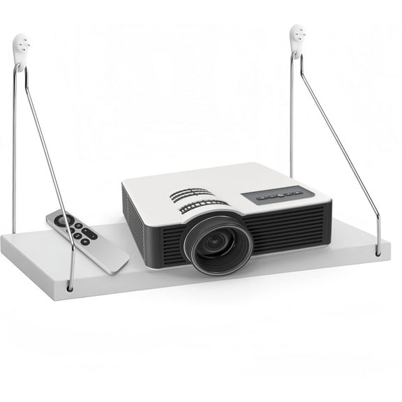 Projector Shelf for Wall No Drilling, 15.75" x 7.87" Wooden Shelf Holds Up to 33 lb, Perfect for Projector, Xbox, PS5, DVD Player, Under TV Floating Shelf