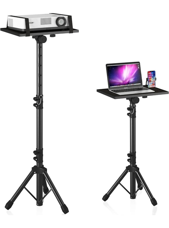 Projector Stand Tripod Adjustable, Laptop Tripod Stand Height from 23.5 to 46.5 inches with Gooseneck Phone Holder, Laptop Floor Stand for Office, Home, Stage, Studio, DJ Racks Holder Mount