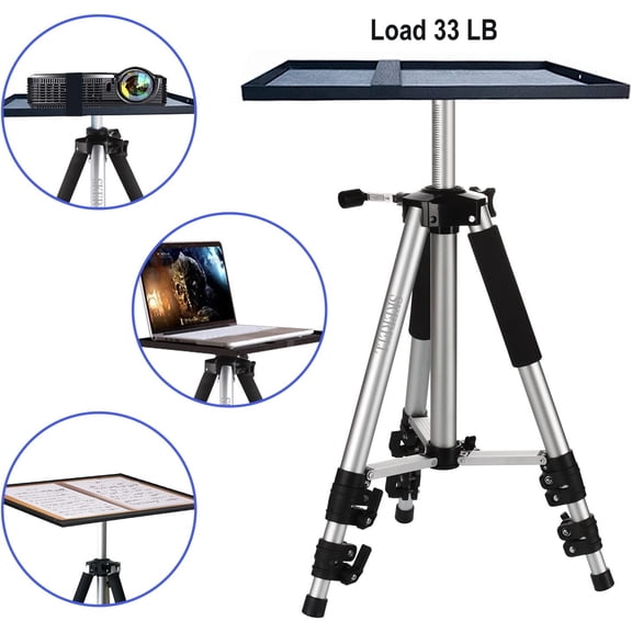 Projector Stand Tripod Adjustable: Universal Laptop Standing Height from 17" to 48" with Tray Ball Head Carry Bag for Computer Camera