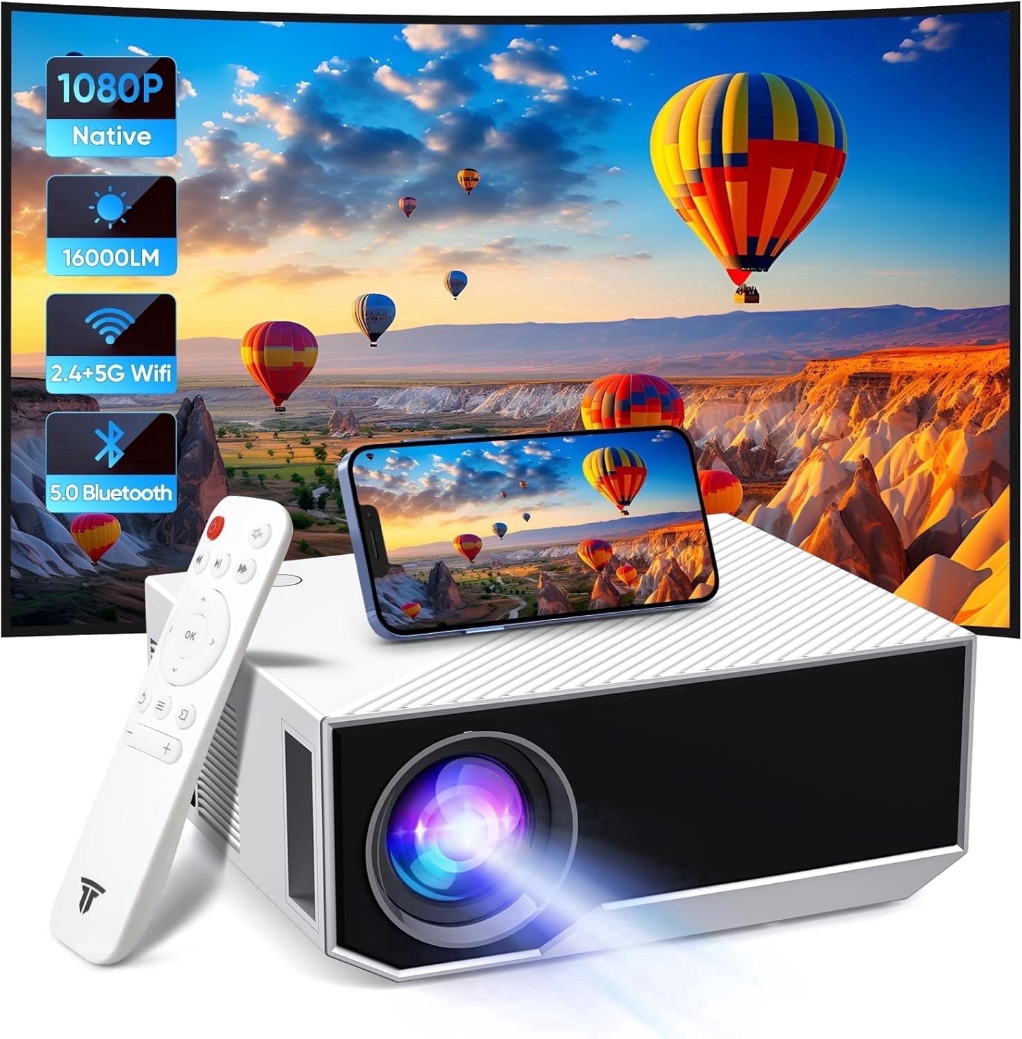 Kanstar C06P Mini Projector, Native 1080P Full HD Outdoor Movie Projector with WiFi and Bluetooth