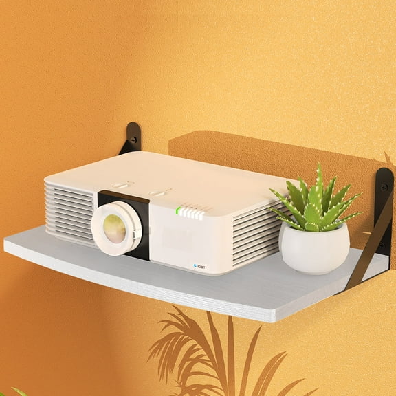 Projector Wall Mount Floating Shelf, White Mini Projector Shelf, Projector Stand, Projector Rack Holder, Router Shelf Modem Cable Box Shelf with Cable Ties