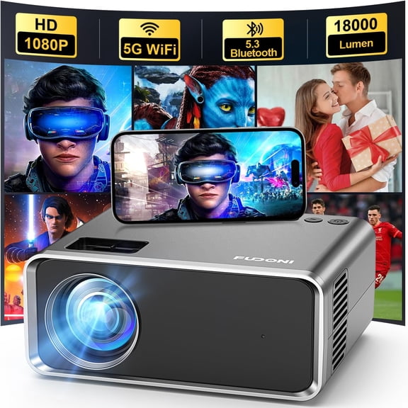 Projector with WiFi and Bluetooth 4K Supported, Upgraded 18000L Outdoor Movie Projectors Native 1080P FHD, Video for Home Theater, Compatible w/HDMI/USB/iOS/Android/Windows/TV Stick