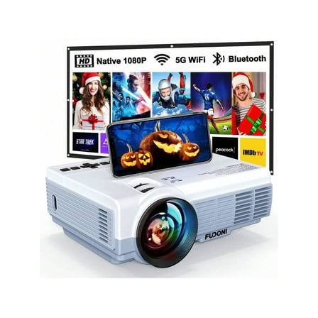 Projector With WiFi And Bluetooth, 5G WiFi Native 1080P 14000L 4K Supported, FUDONI Upgrade Portable Movie Outdoor Projector For Home Theater, Compatible With HDMI/USB/PC/TV Box/IOS And  Phone