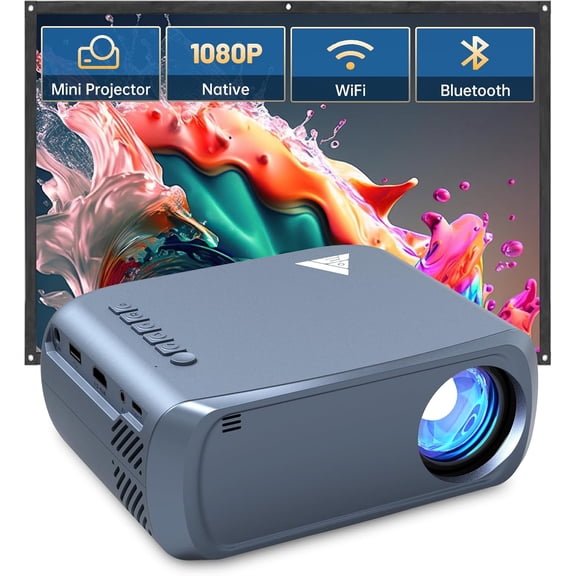 Projector with WiFi and Bluetooth, Mini Portable 1080P HD 170" Movie Projector, Outdoor Compatible Phone/ Tablet/ Laptop/ TV Stick/ PS4/ HDMI Red (Grey)