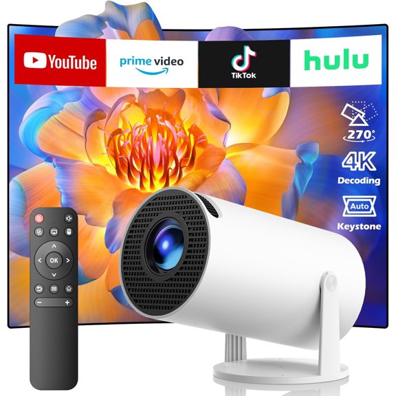 Projector with WiFi and Bluetooth, Mini Projector, 4K Support Android 11.0 Portable Movie 270 Rotation Automatic Vertical Keystone Correction, Compatible iphone/TV Stick/HDMI/USB