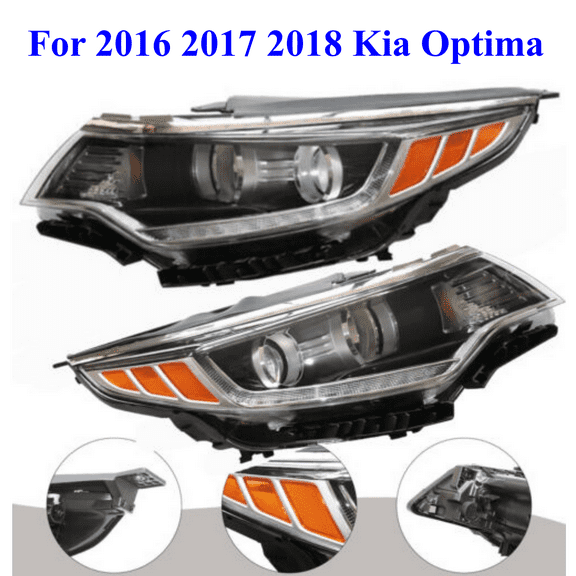 Projector front Headlight Assembly for 2016-2018 Kia Optima w/LED DRL (Driver + Passenger Side)