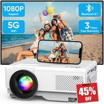 Projector with 5G WiFi and Bluetooth 5.1, Support 1080P Mini Projector for Outdoor Portable Movie Projector