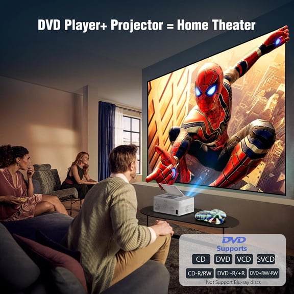 Projector with Built-in DVD Player, 1080P Portable Projector for Outdoor Movies and Home Theater
