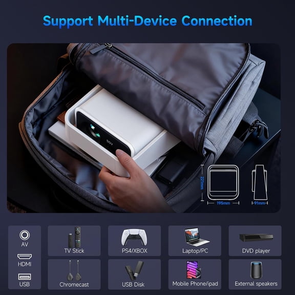 Projector with Electric & Correction, 1080P 4K Supported Android 12.0 Dual-Band WiFi USB Portable for Bedroom Outdoor Home Theater Gaming S106