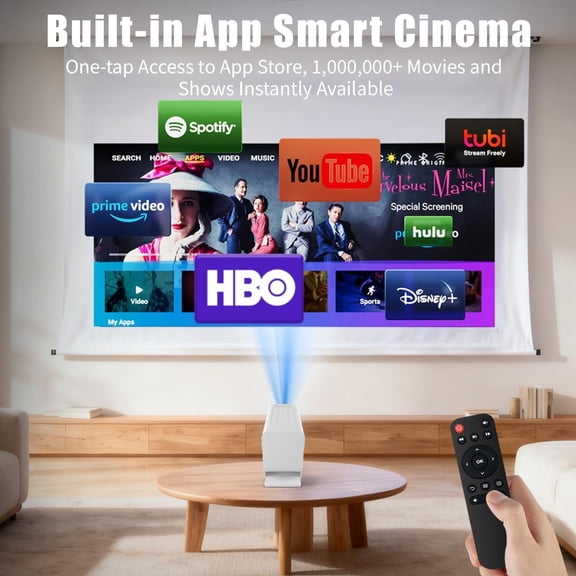 Projector with WiFi  1080P Support Auto  Short Throw Outdoor Movie 150 Display Built-in Apps