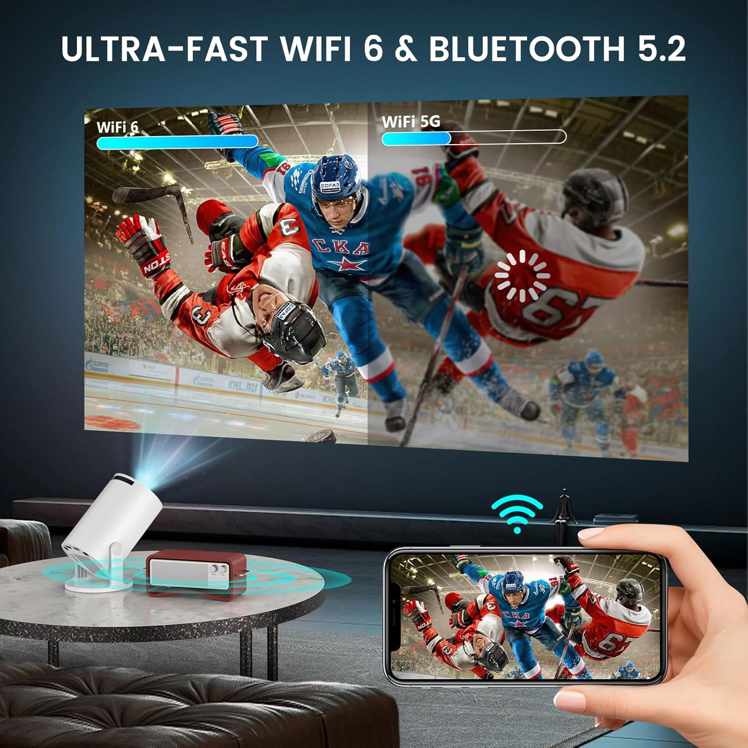 Projector with WiFi 6  5.4 160 ANSI 4K HD  Portable Home Theater for Outdoor Movie