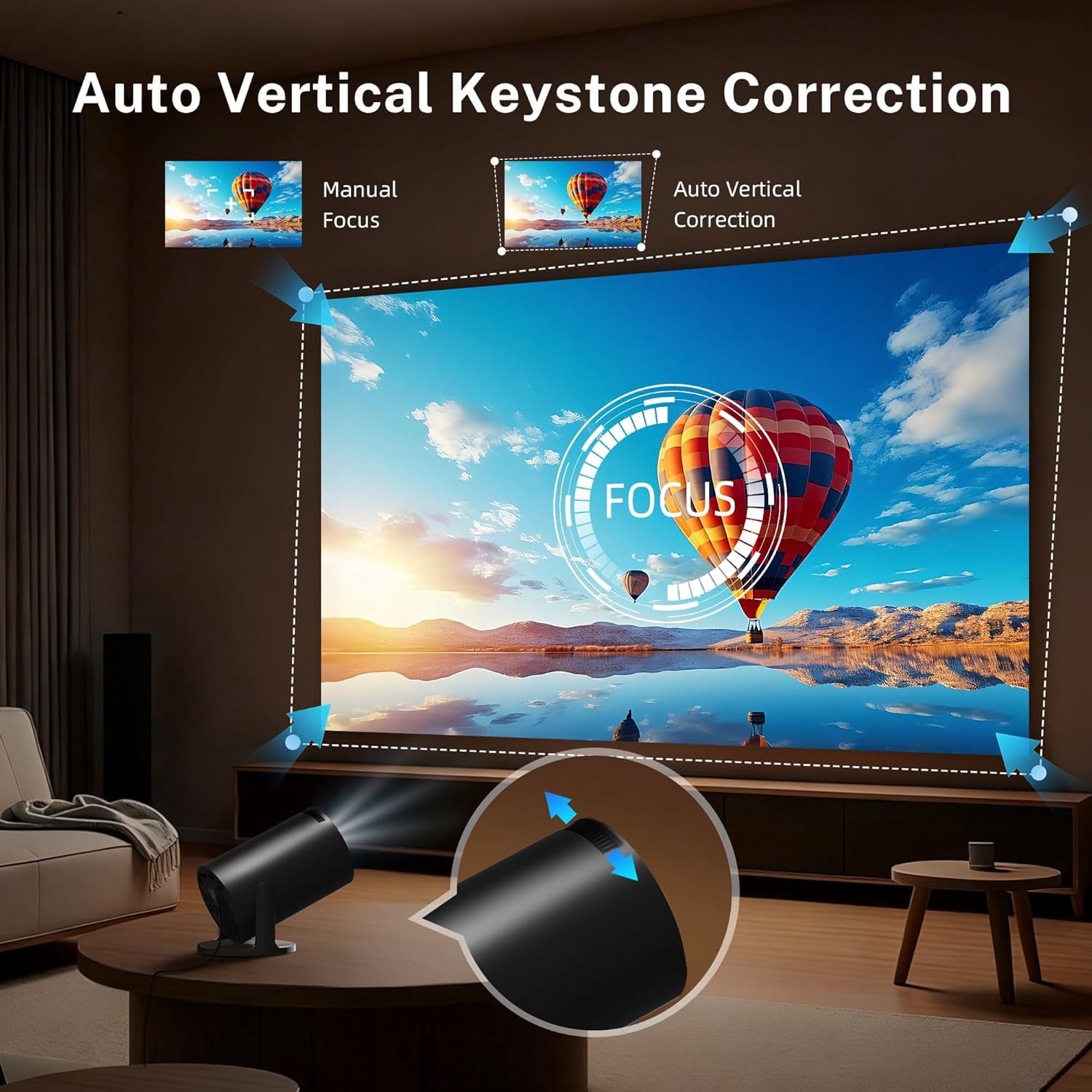 Projector with WiFi 6  5.4 Android 14 1080P 4K Support Portable Auto  OptiBarrel 500 Black