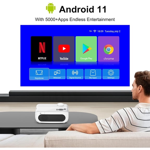 Projector with WiFi 6 &  5.4, Portable Outdoor Movie Projector for Smartphone, , TV Stick