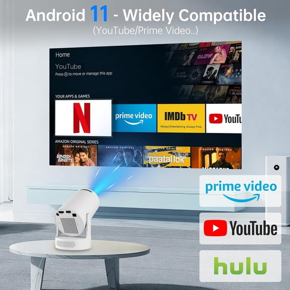 Projector with WiFi , 8000 Lumens Portable 4K Support, 170 ANSI Auto , 5W Speaker for Home Cinema