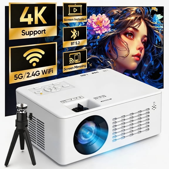 2026 Upgraded Projector with WiFi and Bluetooth 5.2, Support 4K 1080P Video Projector with HDMI for Home Theater/Bedroom/Outdoor