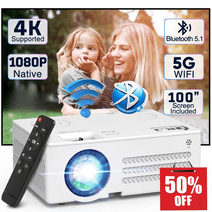 Projector with Wifi and Bluetooth,  4K Supported Video Projector with 100" Screen, Native 1080P Outdoor Movie Projector