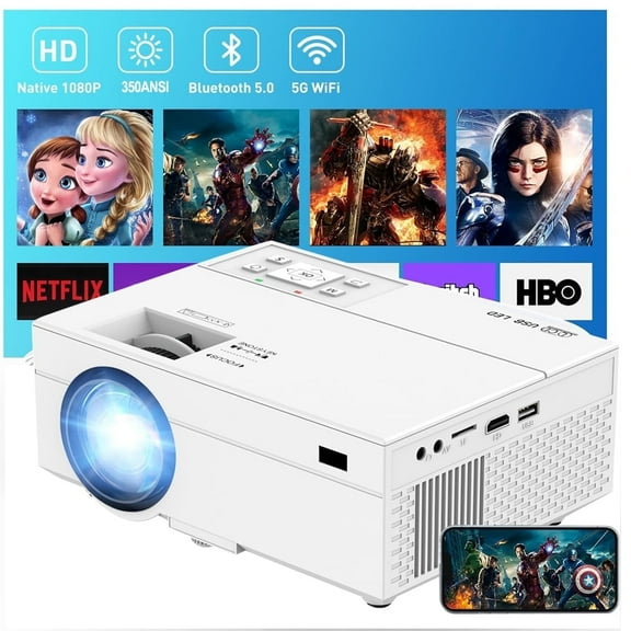 OnePi Mini Projector with Bluetooth 5.2 and WiFi 6, HD 1080P Video Projector Home Theater